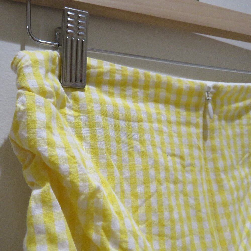 GUIZIO Gingham Ruched Side Tie Mini Skirt in Limincello Yellow Coquette Cottage - Picture 13 of 15